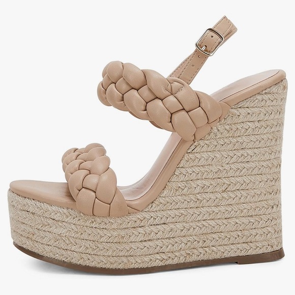 Coutgo Women's Braided Espadrille Platform Wedge Sandals Open Toe - Picture 2 of 6